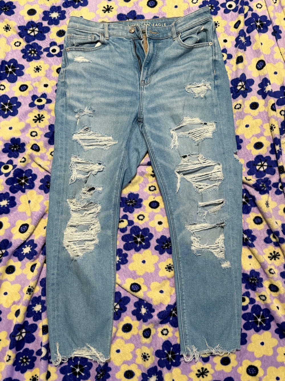 American Eagle Outfitters Light Blue Distressed Mom Jeans